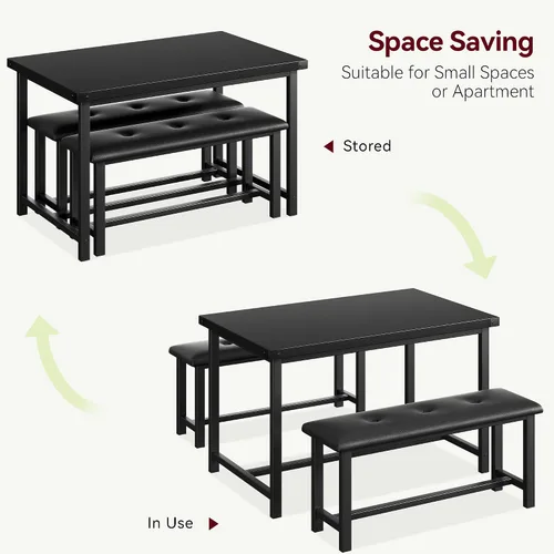 Vista 7 de Juego de mesa de comedor IDEALHOUSE para 4, mesa de cocina con banco tapizado, juego de mesa de comedor rectangular de 3 piezas con 2 bancos