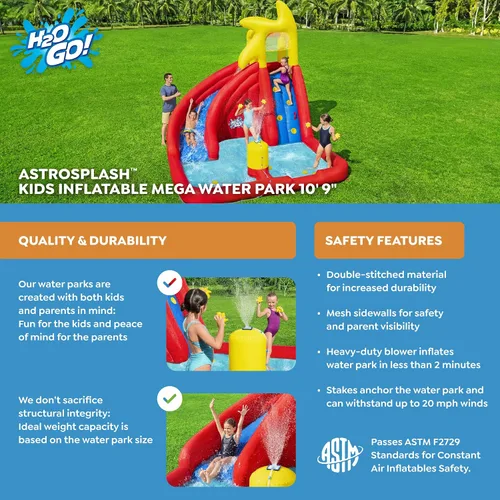 Vista 5 de H2OGO! AstroSplash - Parque acuático inflable para niños con soplador resistente Ondas de cascada