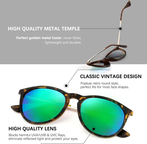 Vista 6 de VIYSIOO Gafas de sol para mujeres y hombres gafas de sol vintage para mujer paquete de 3 unidades redondas clásicas retro espejadas polarizadas