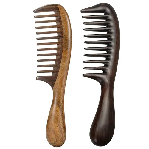Vista 12 de Louise Maelys - Peine de dientes anchos de sándalo negro para cabello rizado Black Sandalwood Wide Tooth Comb For Detangling Curly, Thick Or Wavy