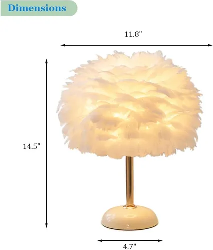 Vista 4 de Meefad Lámpara de noche de plumas, luz nocturna LED moderna con base de cerámica, lámpara de mesa rosa para dormitorio