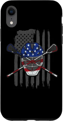 Vista 24 de iPhone 11 bandera estadounidense lacrosse Player Tee Lacrosse Portero caso