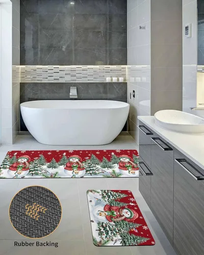 Vista 5 de Christmas Red Bath Mat for Tub,Non Slip Bathroom Floor Runner Rug Quick Dry & Absorbent Diatomaceous Earth Shower Sink Bedroom Kitchen Washable
