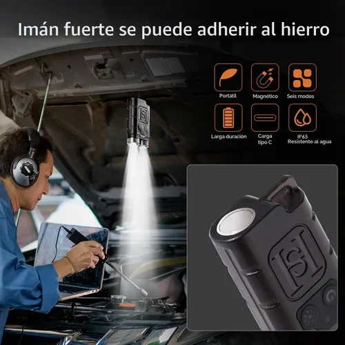Vista 5 de KunHe K2 Paquete de 2 Linterna de Bolsillo de 1000 Lúmenes Linterna de Llavero con Imán Trasero Súper Brillante Recargable Rellenos para Calcetines