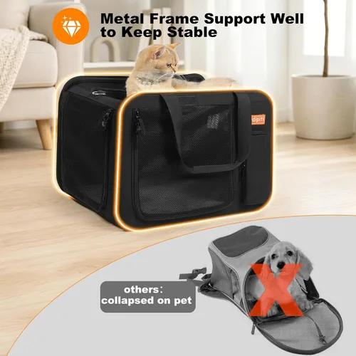 Vista 4 de pidipiti 20x14x14 Soft Side Expandible grande gato coche Travel Carrier Negro