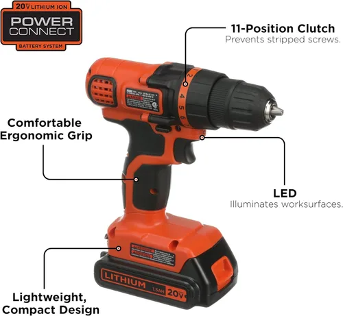 Vista 4 de [Usado] Black & Decker LDX120C taladro/propulsor por iones de litio sin cable 20-volt MÁX.