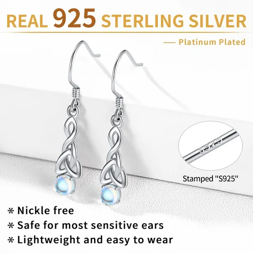 Vista 5 de ChicSilver Pendientes de gancho colgantes de plata de ley 925 con nudo celta de corazón brillante (con caja de regalo)