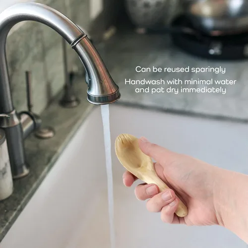 Vista 5 de BambooMN Cucharas de sopa china de hoja de bambú de 5.1 pulgadas, totalmente naturales desechables compostables para catering y uso doméstico, 100
