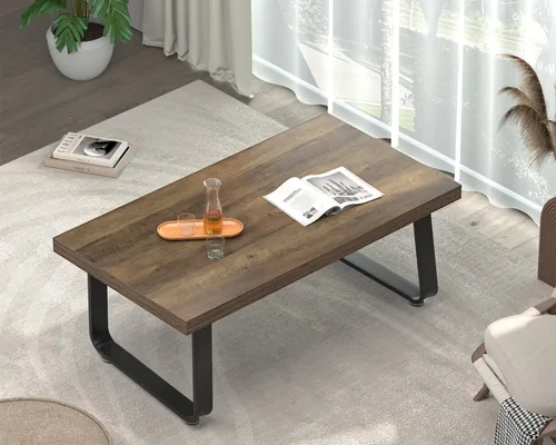 Vista 12 de HSH Mesa de café negra moderna, mesa de centro de madera rústica y metal, mesas de café sencillas de estilo granja para sala de estar, mesa de té