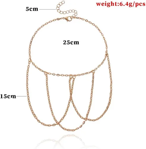 Vista 2 de Borla de cadena para pulsera de brazo, joyería de cadena dorada para mujer, Metal