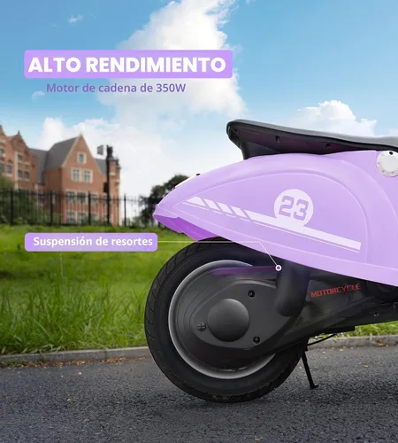 Vista 6 de Motocicleta para niños, motocicleta eléctrica de 2 ruedas para niñas de 8 a 14 años, juguetes de paseo de 24 V con música, historia, faro, 3 Morado