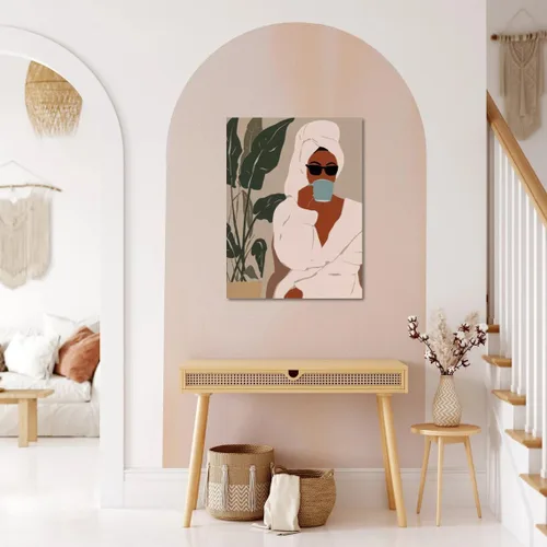Vista 6 de Lienzo con estampado bohemio de mujer negra y flores, decoración de niña afro, póster de moda, enmarcado listo para colgar