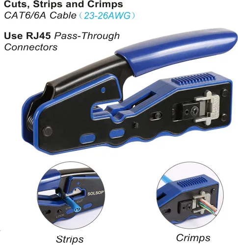 Vista 4 de Solsop Herramienta de Engaste RJ45 Herramienta de Engaste de Paso Herramienta de Engaste Cat5e Cat5 CAT6