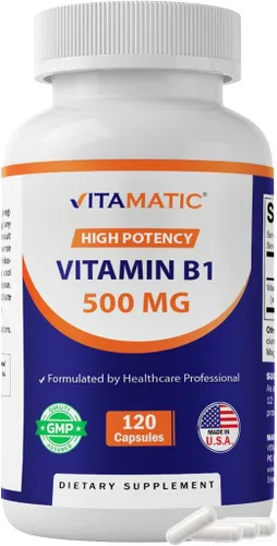 Vista 10 de Vitamina B1 500 mg (mononitrato de tiamina), 120 cápsulas (paquete de 2) High Potency B1, Supports Nervous System Health and Energy Metabolism*