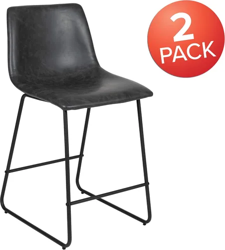 Vista 4 de Flash Furniture LeatherSoft Taburetes de altura de mostrador, gris, 2 piezas (2ETER1834524GY)