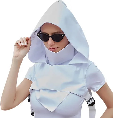Vista 9 de Bufanda gótica punk con capucha estilo pícaro para invierno, resistente al viento, máscara de cuello con capucha, gorro medieval, disfraz de asesino