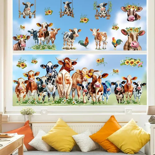 Vista 3 de Divertidas calcomanías de pared de vaca, calcomanías de ventana de vaca, calcomanías de pared de animales de granja, calcomanías de pared