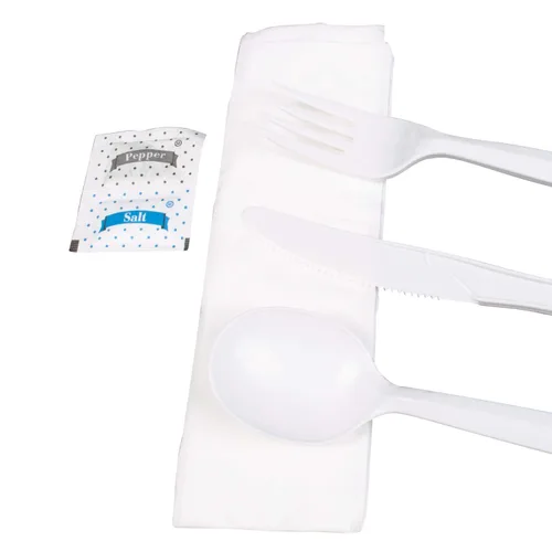 Vista 4 de Karat U2202W PP Cubiertos Kits Sal y Pimienta - Blanco (Caja de 250)