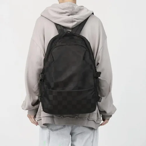 Vista 2 de Verdancy Mochila Kawaii para adolescentes, niñas, niños, escuela, universidad, viajes, estética, a cuadros, mochila escolar, bolsa casual, Negro