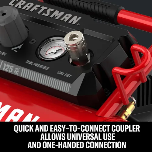 Vista 3 de CRAFTSMAN Compresor de aire, compresor de aire portátil de 2 galones, 1/3 HP máximo 125 PSI sin aceite, peso ligero con kit de accesorios de 10