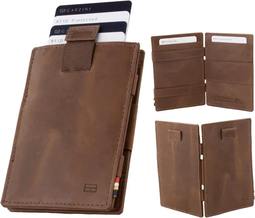 Vista 17 de GARZINI Cartera mágica con tirador, cartera minimalista con tarjetero RFID, cartera de cuero para 12 tarjetas, 07 Negro cepillado, Minimalista