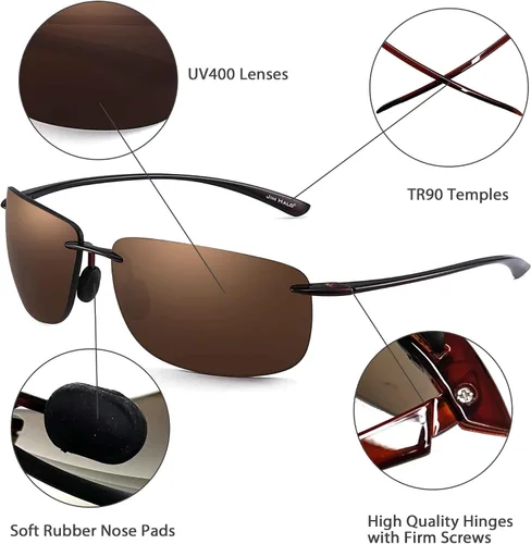 Vista 2 de JIM HALO Gafas de sol deportivas para hombres y mujeres marco sin montura TR90 para correr pescar ciclismo conducir