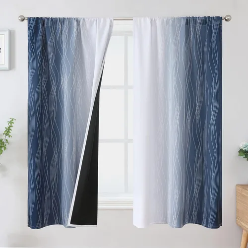 Vista 52 de Estelar Textiler Cortinas oscurecedoras beige y blanco grisáceo de 45 pulgadas de largo, cortinas graduadas con bloqueo de luz para baño, cortinas