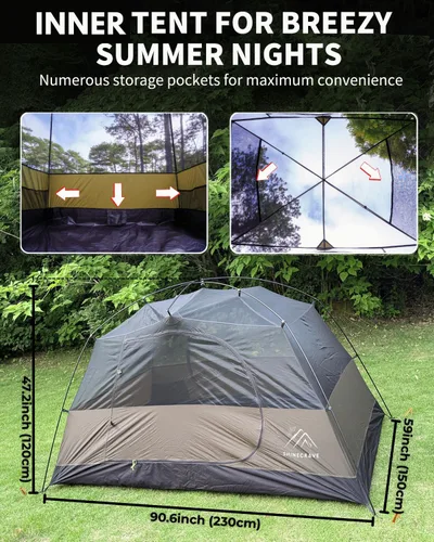Vista 2 de Camping Tent 2 Person,Ultra Large Capacity, Lightweight 3 Season Backpacking Tent 2 Person, 20D Nylon/Taffeta PU3000mm, Free Standing, Ideal for