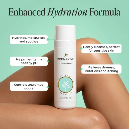 Vista 2 de Dermavive Lavado íntimo, limpiador femenino suave para mujeres, lavado de higiene femenina sin jabón, pH equilibrado y probado por dermatólogos, 8.5