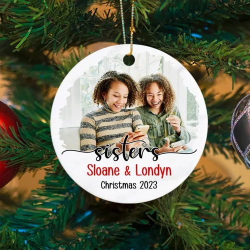 Vista 4 de Marco de fotos, adorno de Navidad 2024, regalo para hermanas, mejores amigas, mejores amigas, almas gemelas, adorno de Navidad, adorno de Navidad