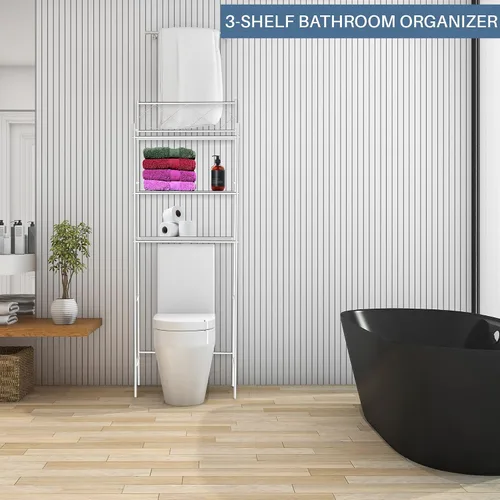 Vista 6 de J&V TEXTILES Organizador de baño de 3 estantes sobre el inodoro, protector de espacio de baño (negro)