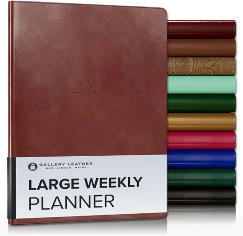 Vista 96 de Gallery Leather Planificador Semanal y Mensual Grande 2025-2026, Calendario Planificador y Cuaderno Elegantemente Encuadernado con Elegantes Bordes