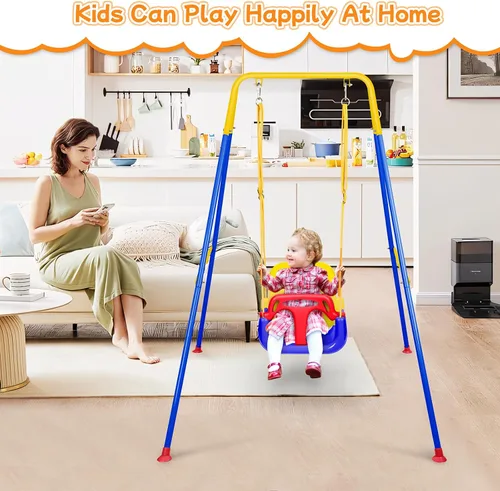 Vista 5 de Columpio 3 en 1 para niños pequeños, columpio plegable para interiores y exteriores para bebé, columpios multifuncionales para niños de 6 meses