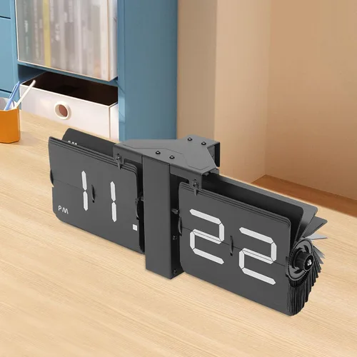 Vista 5 de Reloj abatible de pared y mesa, pantalla digital que funciona con pilas, reloj con mecanismo de giro para salas de estar, dormitorios, 14 x 3.3 x