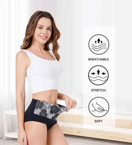 Vista 5 de HAVVIS Bragas Ropa Interior de Mujer de Algodón Cintura Alta Control Abdominal Panties Rosa Jacquard para Damas Multipack