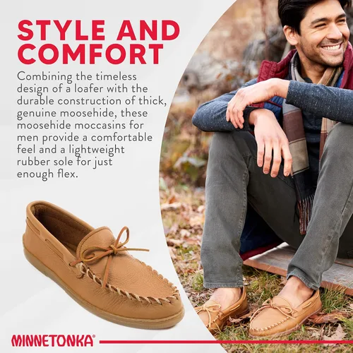 Vista 4 de Minnetonka Mocasines de cuero de piel de alce para hombre