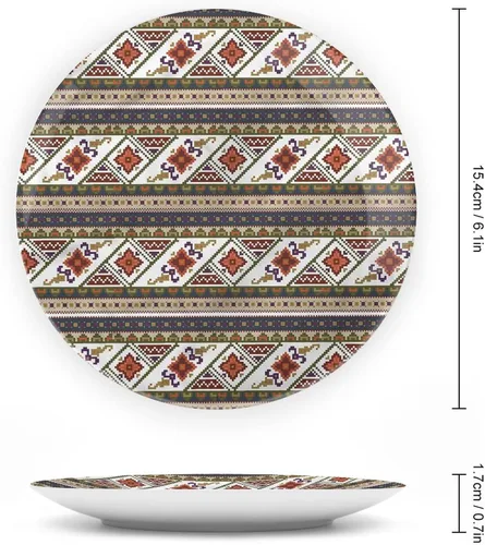 Vista 2 de Platos de cerámica, platos decorativos aztecas, arreglos florales, 7 pulgadas, para comedor, fiestas, bodas, multicolor