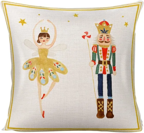 Vista 7 de Funda de almohada de cascanueces de dibujos animados de Navidad, decoración del hogar, funda de cojín cuadrada para sofá cama, funda de almohada