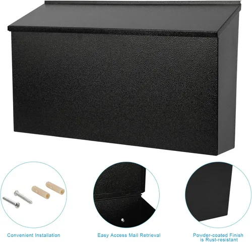 Vista 4 de KYODOLED Buzón de montaje en pared, buzón de correo de gran capacidad, caja de sugerencias de metal con cerradura, caja de papeletas con 50 tarjetas