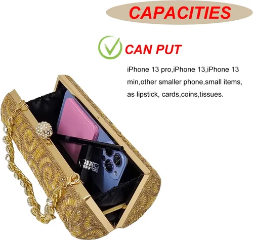Vista 6 de Novedosos bolsos cilíndricos para mujer, bolso de noche para fiesta, bolso de mano de cristal, para novia, graduación, boda, cóctel