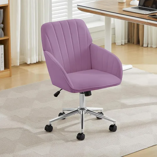 Vista 28 de YITAI Silla de escritorio giratoria de terciopelo de 360°, moderno sillón de oficina en casa con base dorada y ruedas para tocador, cómoda silla