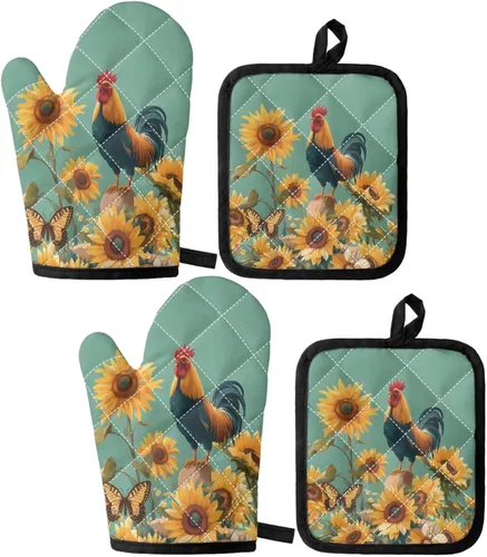 Vista 35 de UNICEU Juego de 4 manoplas de horno personalizadas y soportes para ollas, decoración de cocina, guantes protectores personalizados para hornear