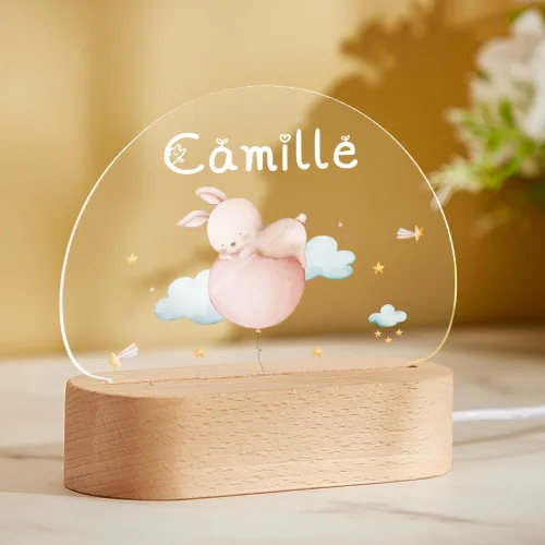 Vista 16 de VEELU Regalos personalizados para niños, luz nocturna con nombre personalizado con lindos animales, lámpara LED acrílica para bebé, regalo
