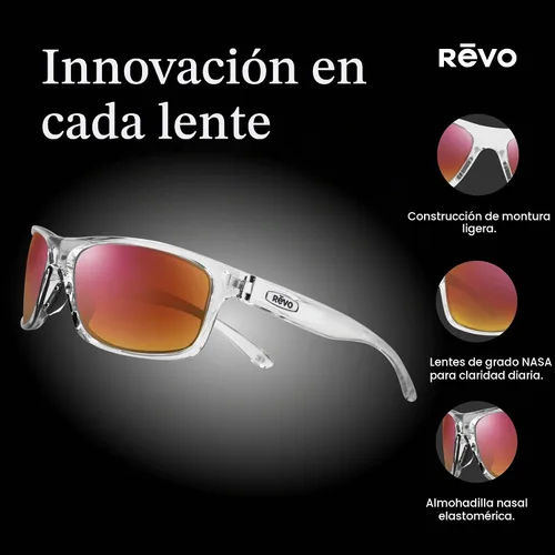 Vista 4 de Revo Gafas de sol tipo arnés para hombre, montura deportiva rectangular Marco transparente con lente de nailon Spectra