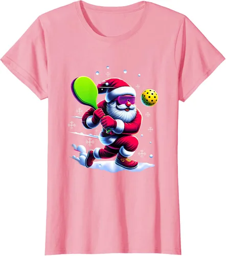Vista 12 de Pickle Ball Navidad Santa Deporte Jugador Padel Raqueta Snow Camiseta Negro