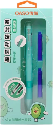 Vista 11 de OASO K019 - Juego de pluma estilográfica retráctil borrable de 0.020 in con 2 cartuchos de tinta azul, escritura suave para estudiantes escolares