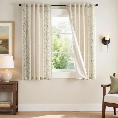Vista 28 de jinchan Cortinas de lino floral marfil para sala de estar 84" pestaña