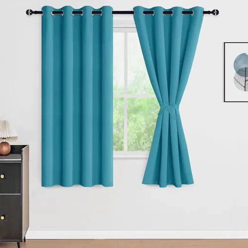 Vista 120 de DWCN - Cortinas 100% opacas para dormitorio con forro negro, cortinas de ventana de doble capa con aislamiento térmico que oscurecen toda la Azul