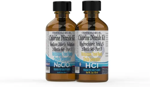 Vista 2 de CrystalClearLab Chlorine Dioxide - Kit de solución Pure ClO2, botellas de gota HCL tamaño individual (4 x 2 oz)