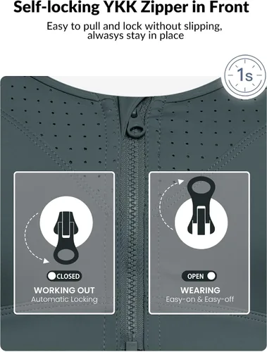 Vista 3 de Yvette Sujetadores deportivos ajustables para mujer de alto impacto, brasier deportivo con cremallera frontal, talla grande para correr y entrenar
